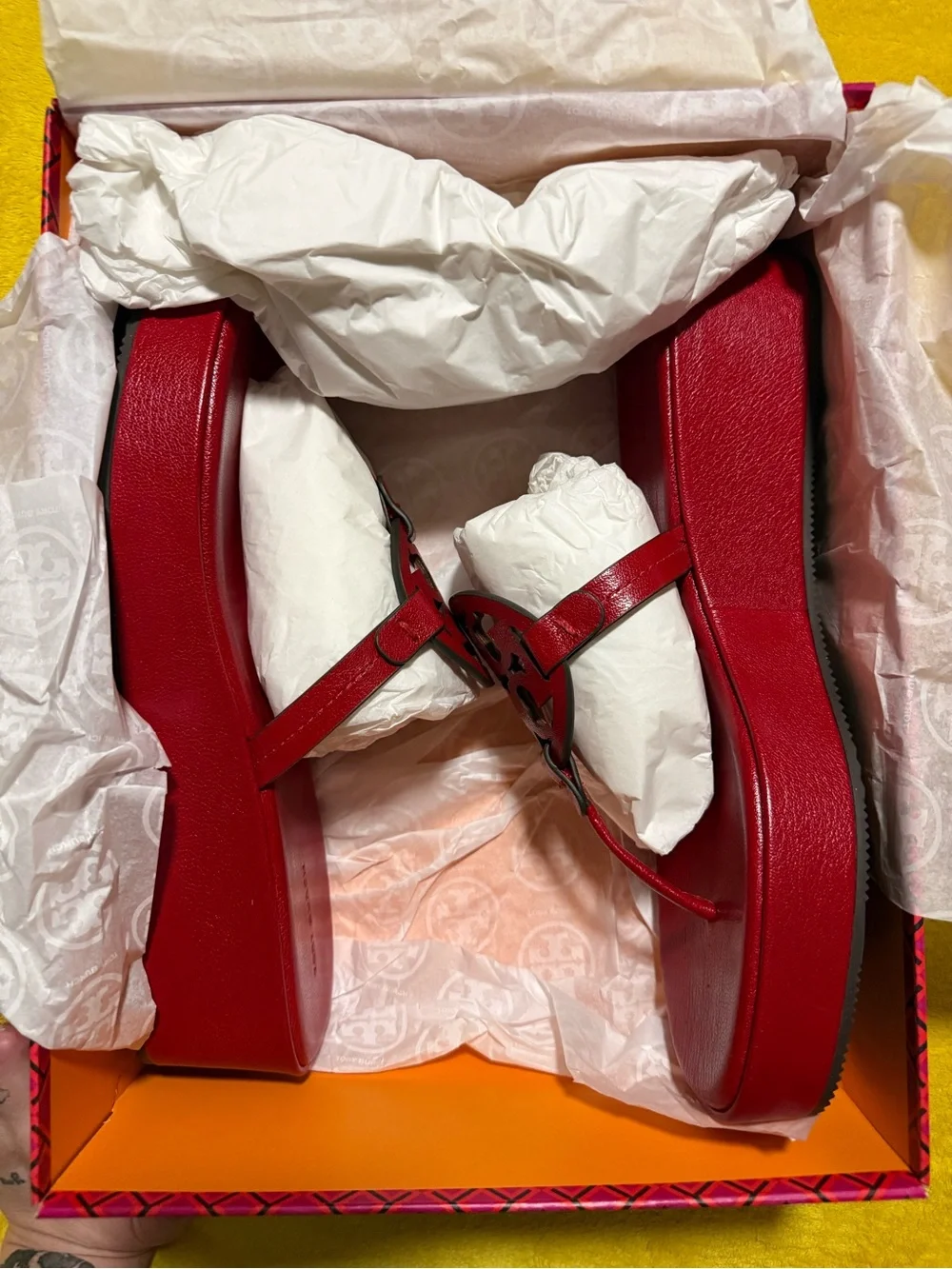 Tory Burch Red Platform Wedge Thong Sandals